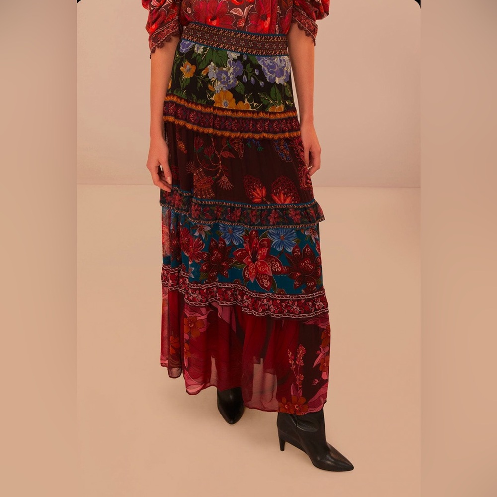 Farm Rio Floral Mix Ruffle Maxi Skirt - Picture 5 of 8